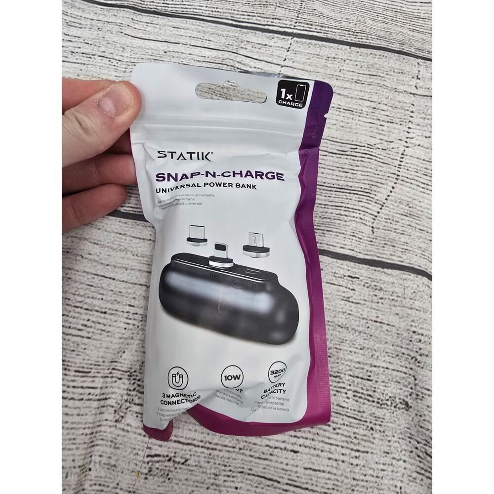 Statik Snap-N-Charge Universal Portable Power Bank 3000mAh With 3 Connectors New
